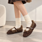 The Dual Stride Women's Faux Fur Trim Suede Mary Jane Flats