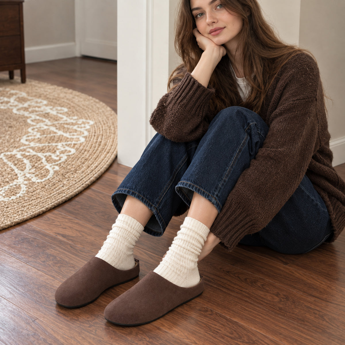 The Dual Stride Taupe Brown Suede Slip-On Mules
