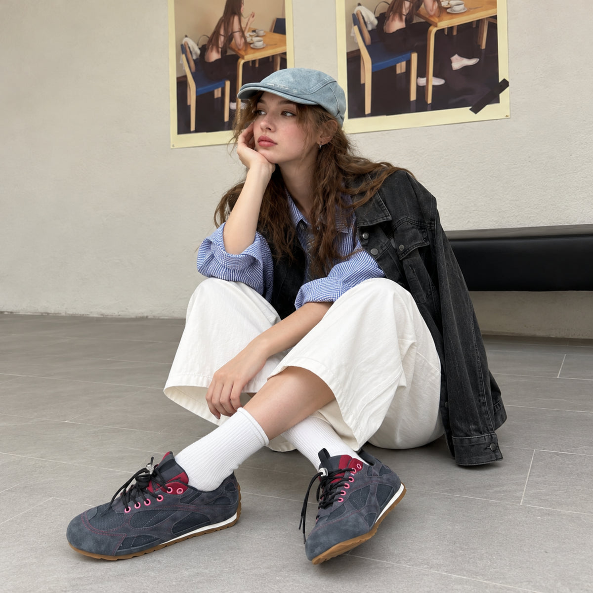 The Dual Stride Charcoal Gray Retro Sneakers