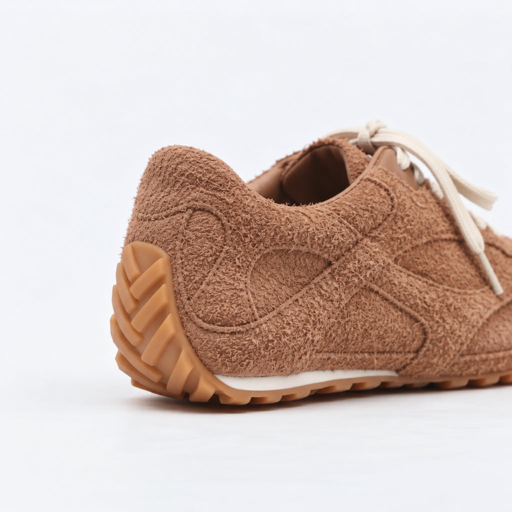The Dual Stride Women's Brown Suede Retro Lace-Up Casual Sneakers