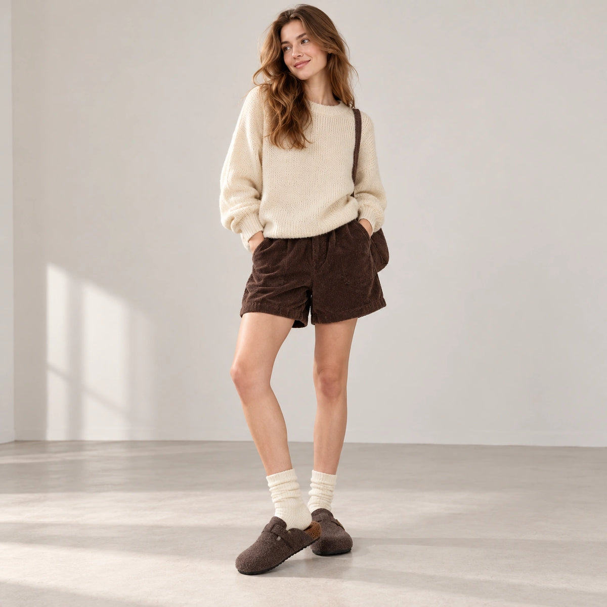 The Dual Stride Cozy Brown Fleece Buckle Mules