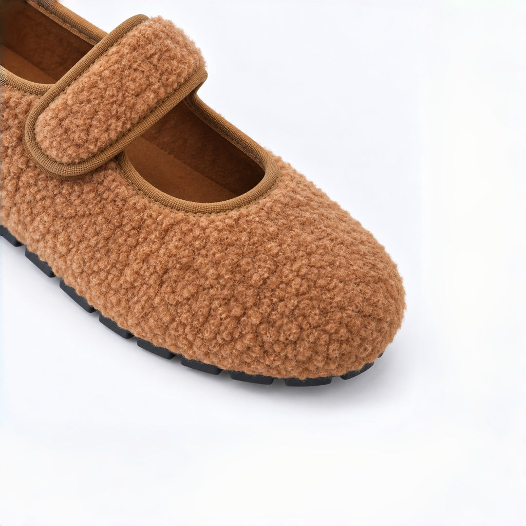 The Dual Stride  Brown  Cozy Fleece Mary Jane Flats