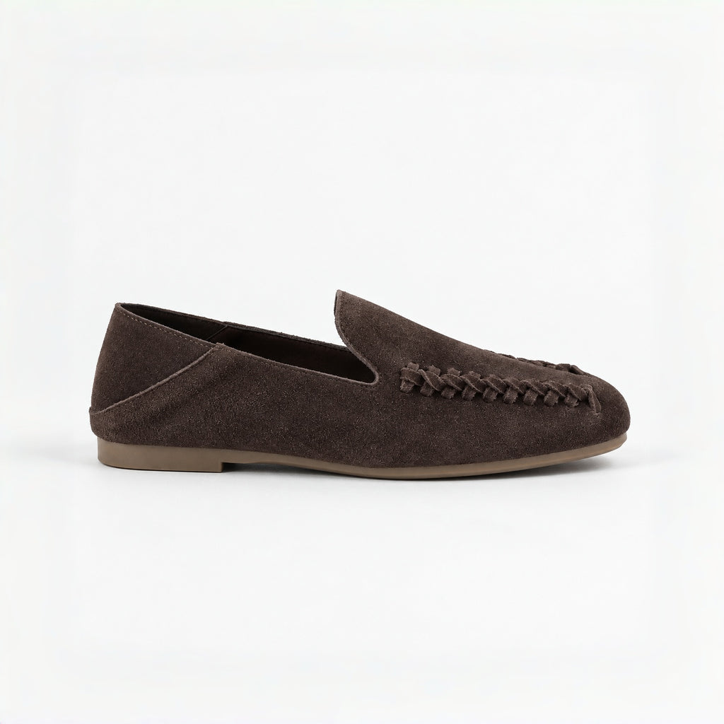 The Dual Stride Chocolate Brown Braided Suede Loafers