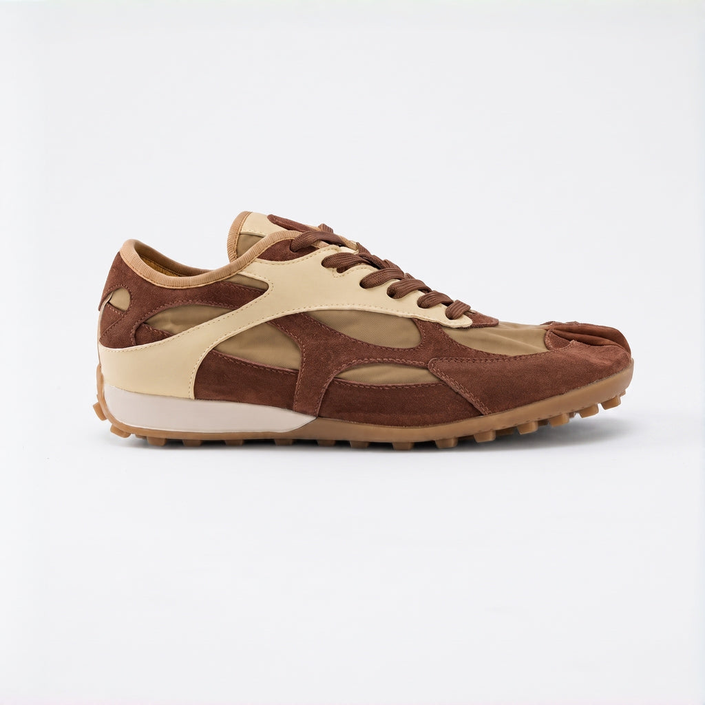 The Dual Stride Brown Split‑Toe Retro Sneakers