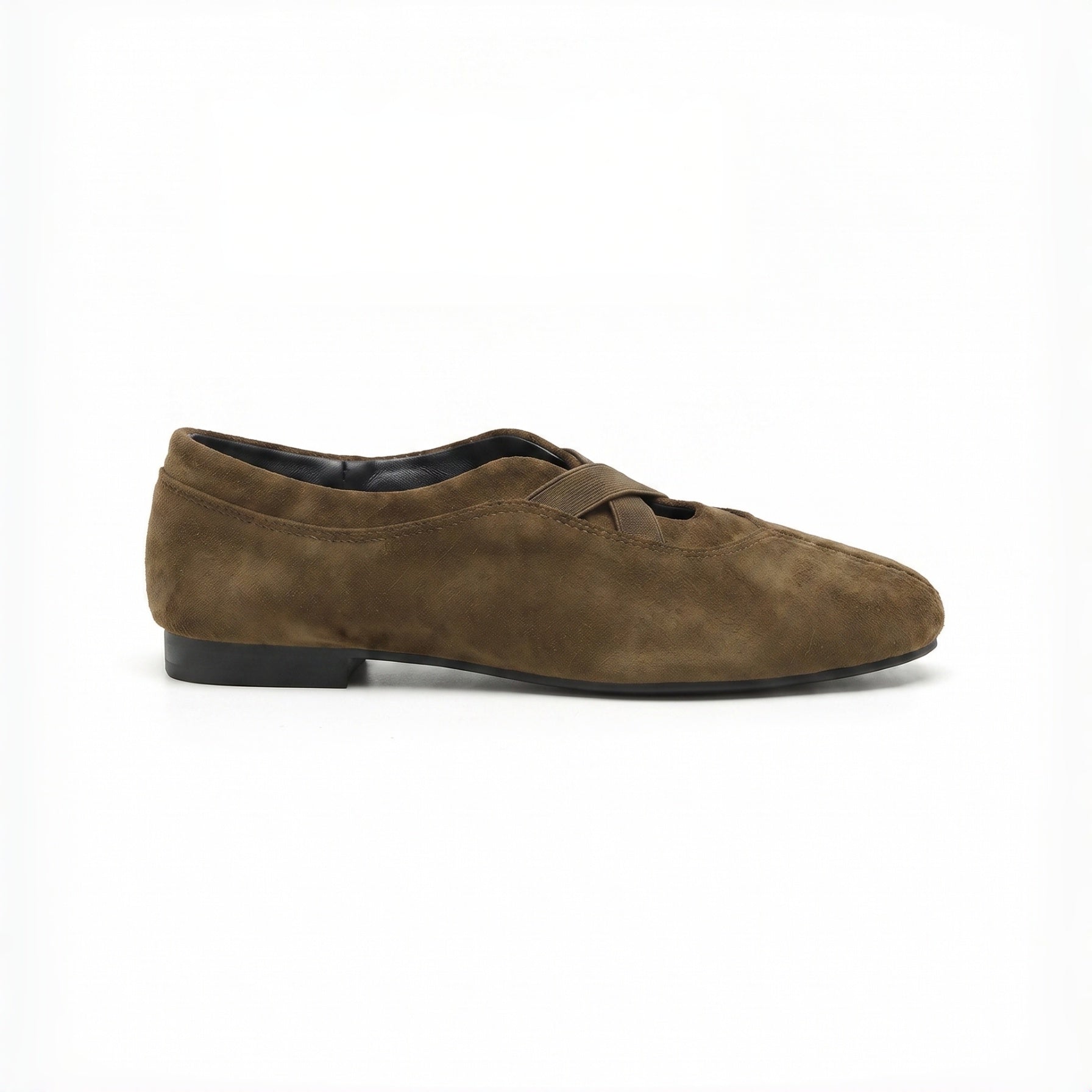 The Dual Stride Olive Brown Suede Cross-Strap Ballet Flats