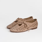 The Dual Stride Beige Cutout Lace-up Flats