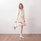 The Dual Stride White Velvet Spliced Retro Sneakers