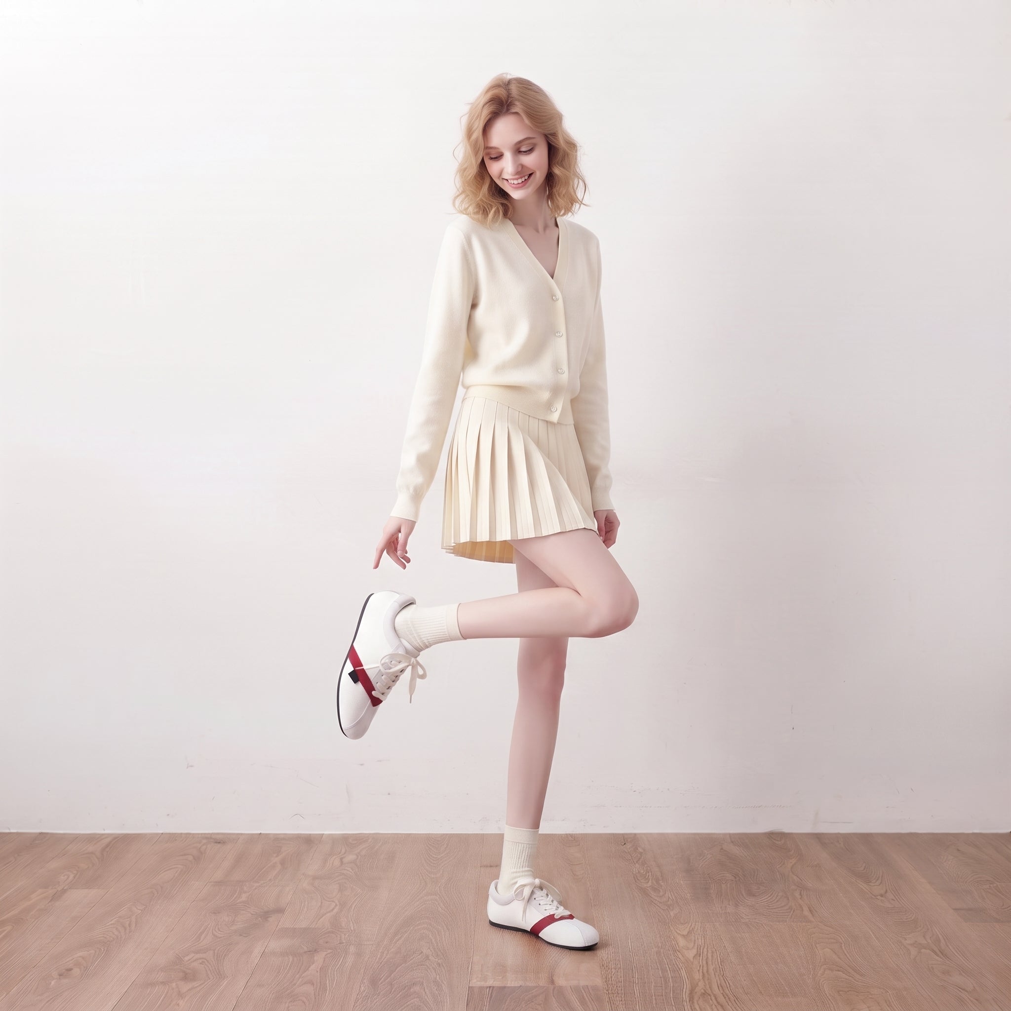 The Dual Stride White Velvet Spliced Retro Sneakers