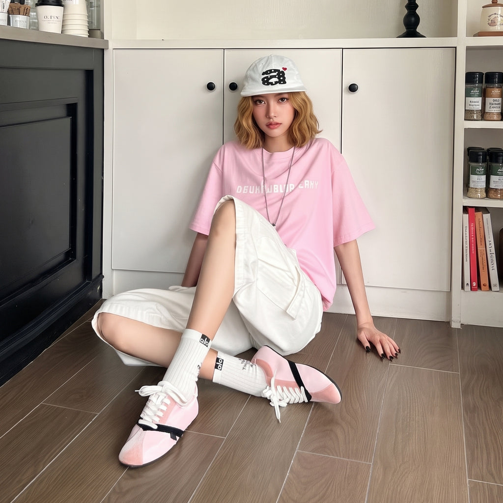 The Dual Stride Pink Velvet Spliced Retro Sneakers