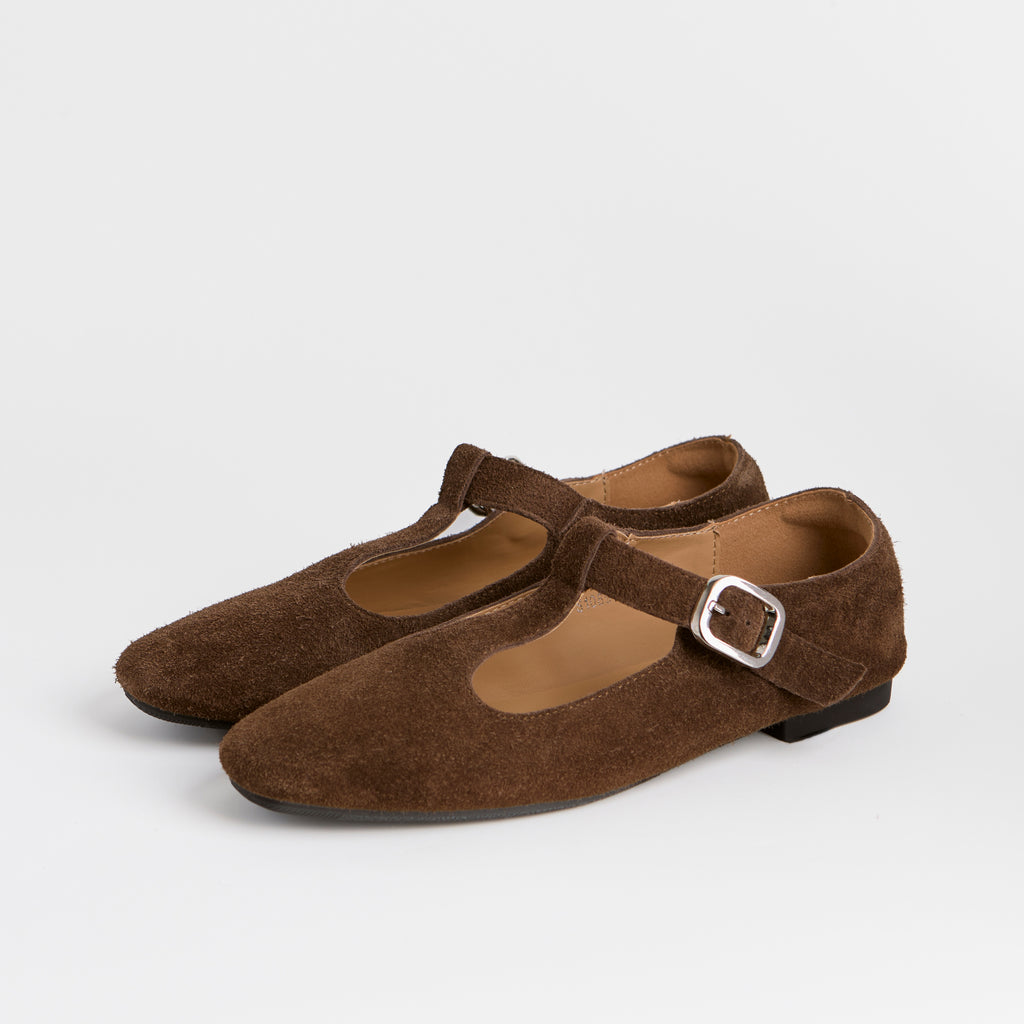 The Dual Stride Chocolate Vintage Suede T-Strap Mary Jane Shoes