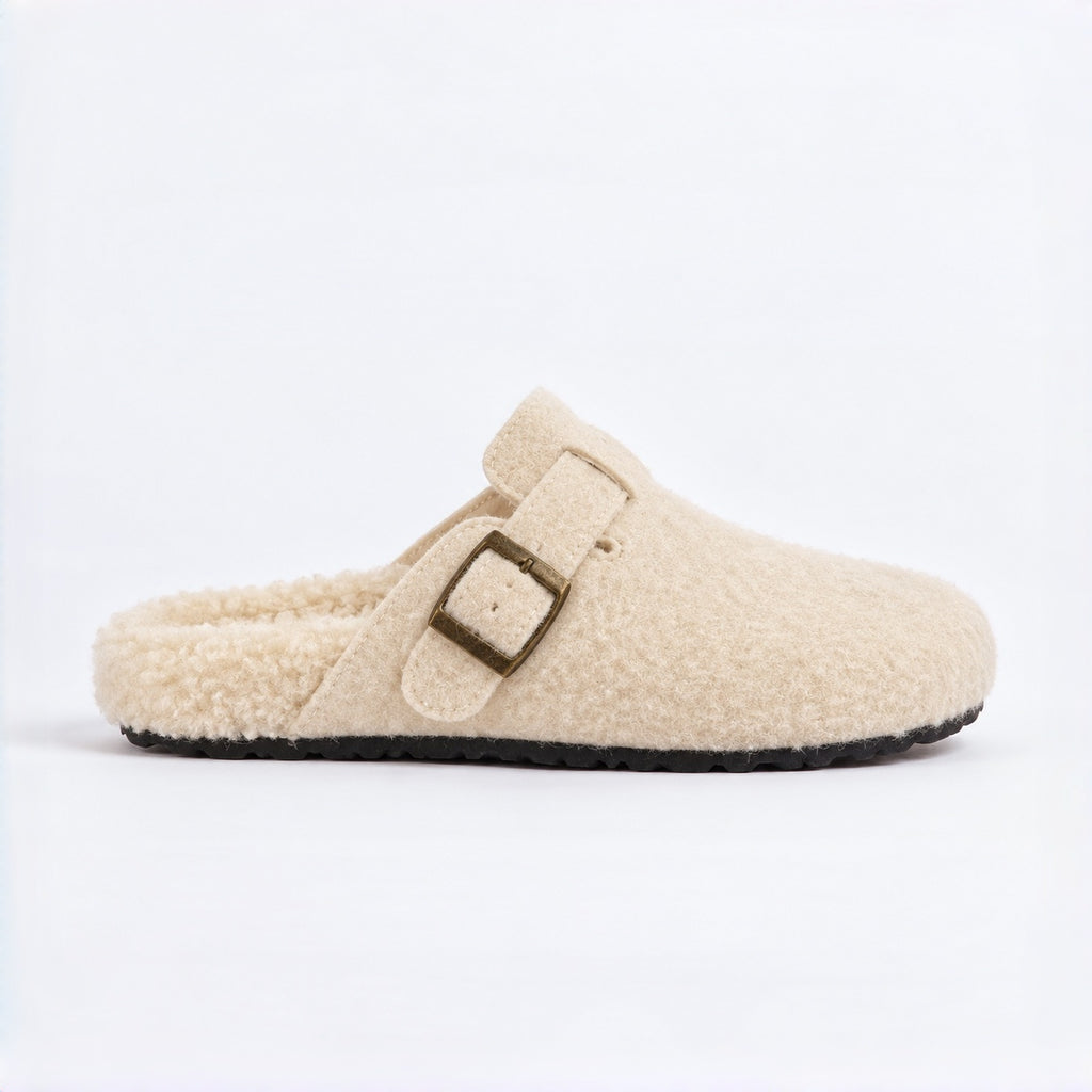 The Dual Stride Cozy Fleece Buckle Mules