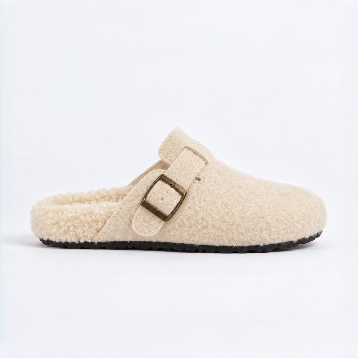The Dual Stride Cozy Fleece Buckle Mules