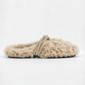 The Dual Stride Beige Curly Faux Fur Rhinestone Mule Slippers