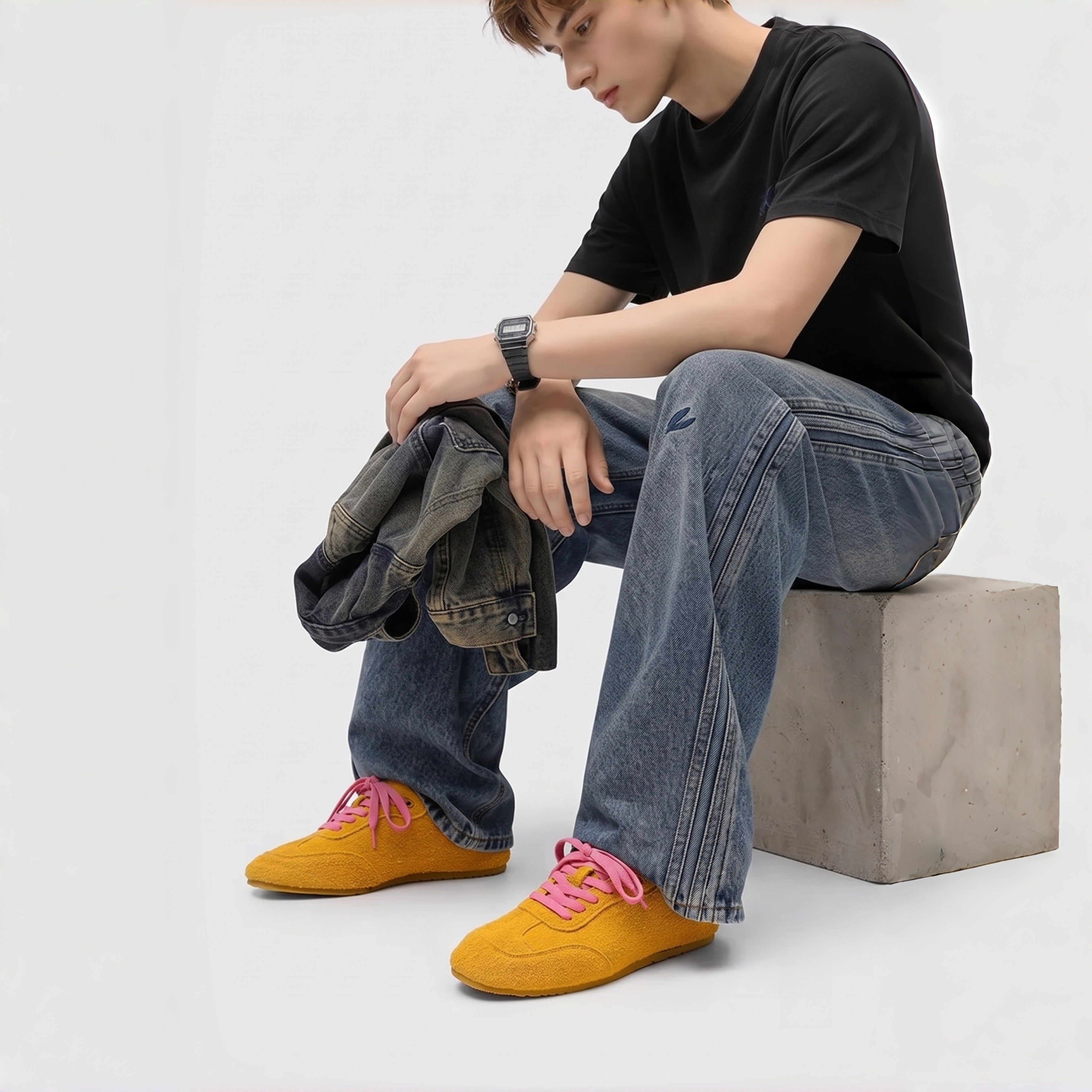 The Dual Stride Men's Yellow Suede Casual Sneakers