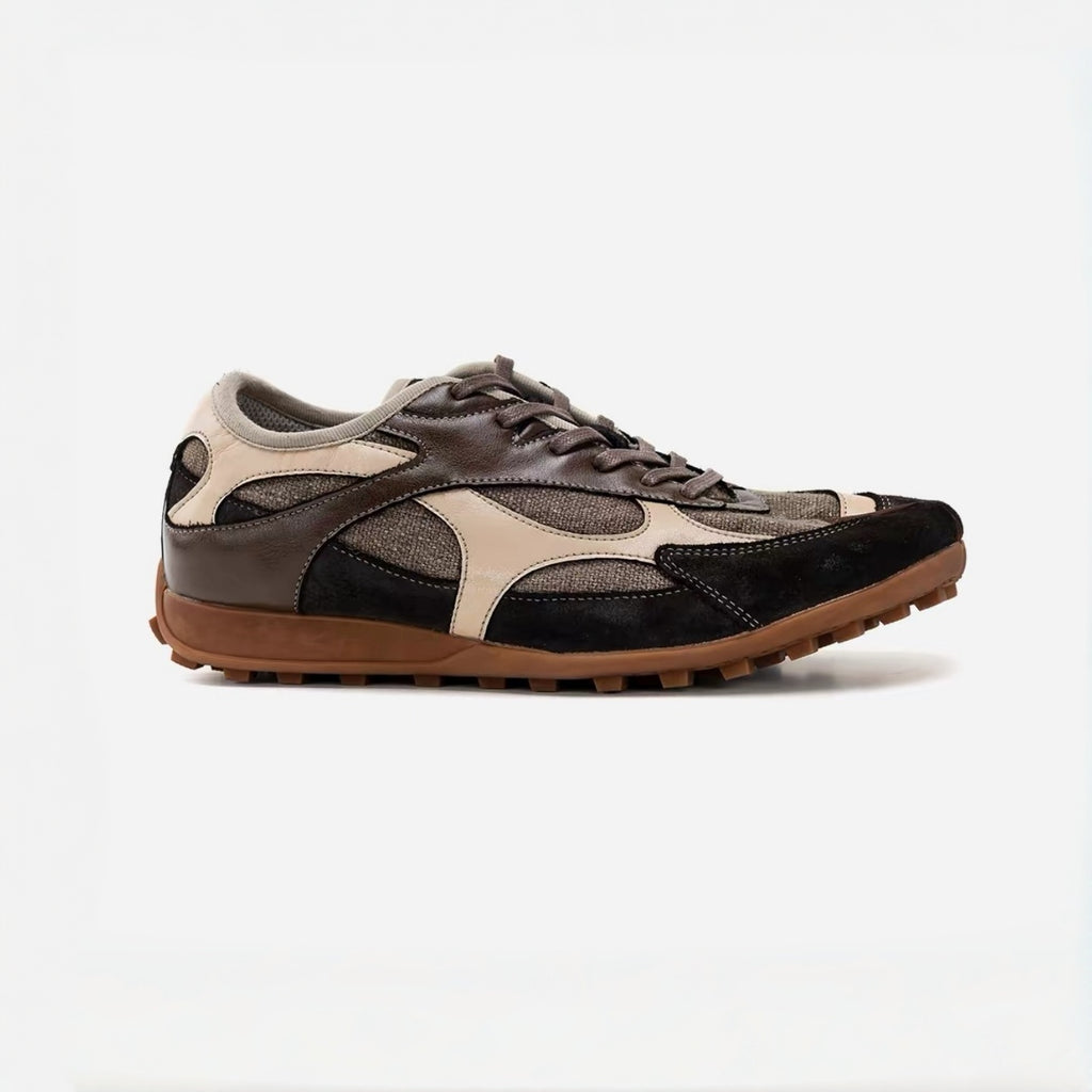 The Dual Stride Grey‑Brown Split‑Toe Retro Sneakers