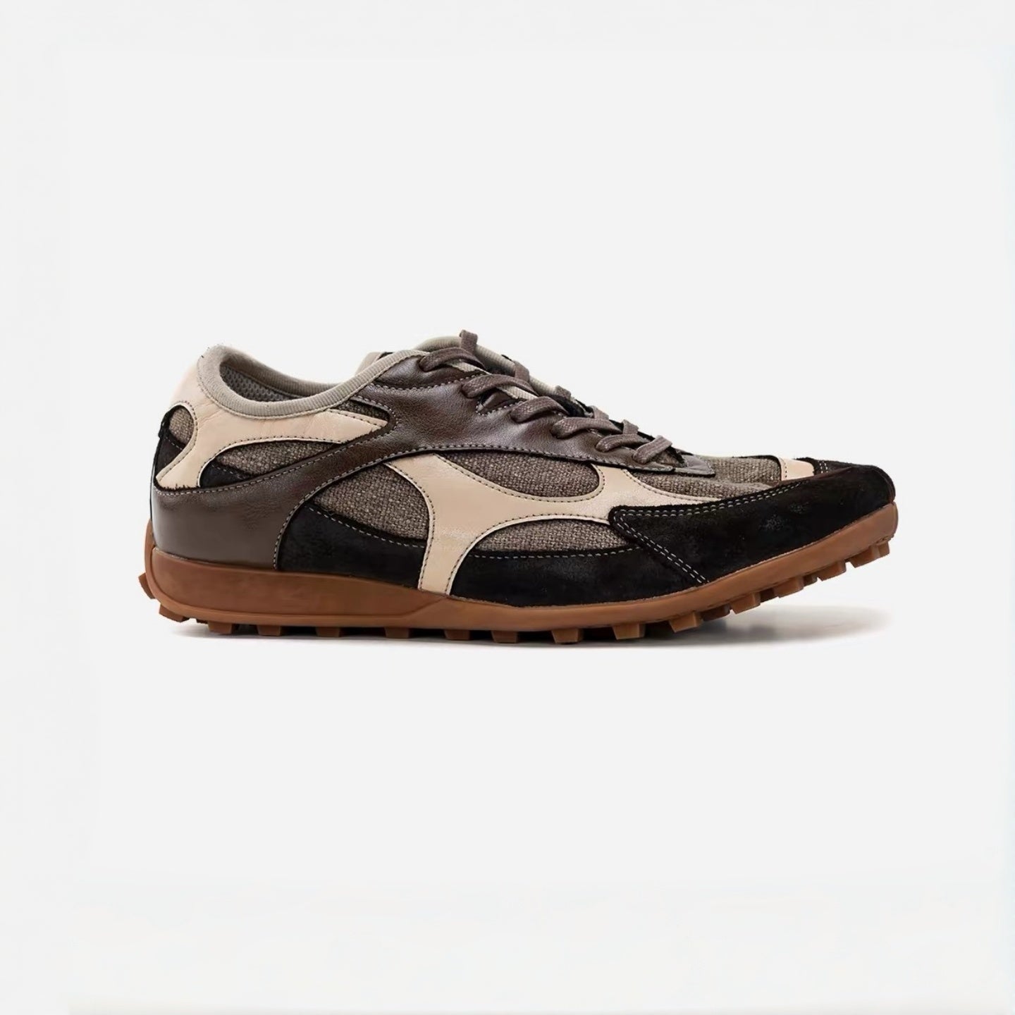 The Dual Stride Grey‑Brown Split‑Toe Retro Sneakers