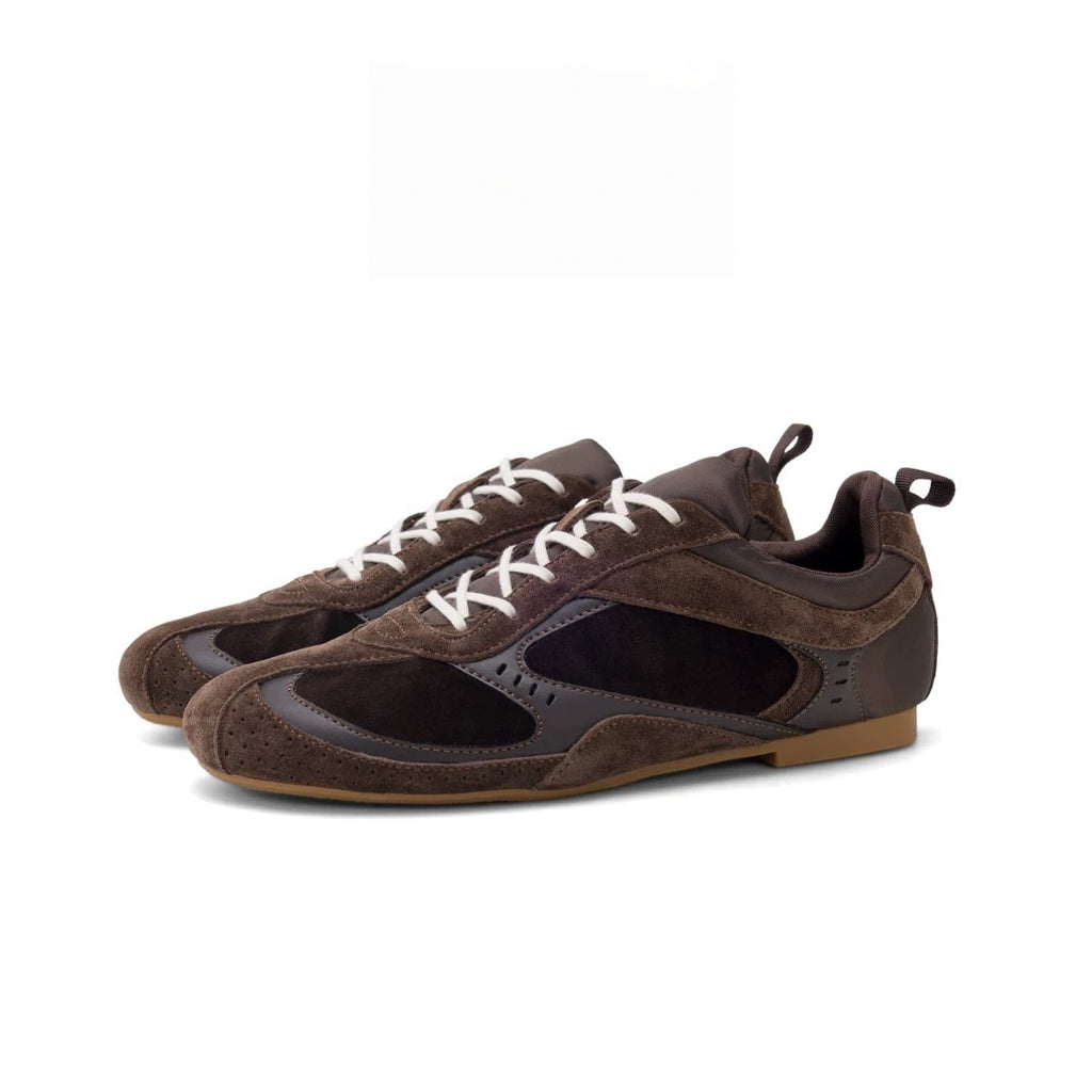The Dual Stride Vintage Dark Brown Suede Nylon Retro Sneakers