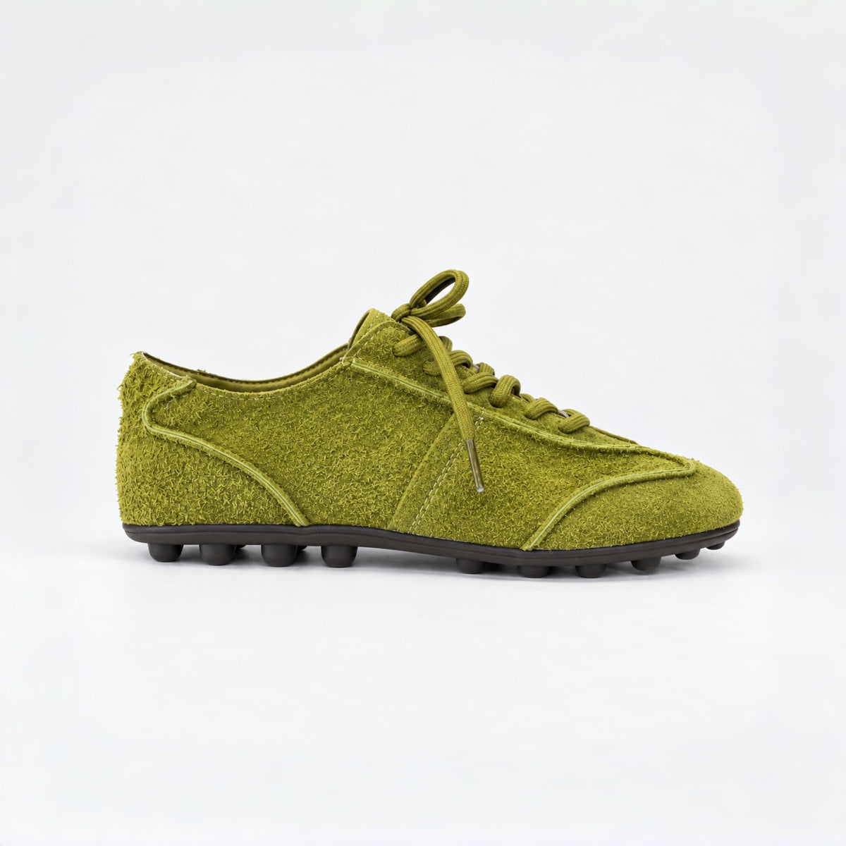 The Dual Stride Olive Green Suede Retro Sneakers