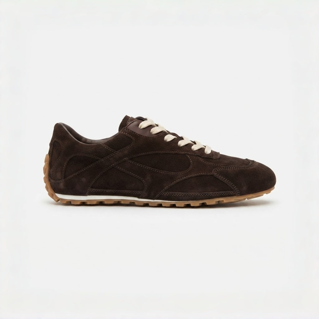 The Dual Stride Dark Brown Suede Retro Running Sneakers