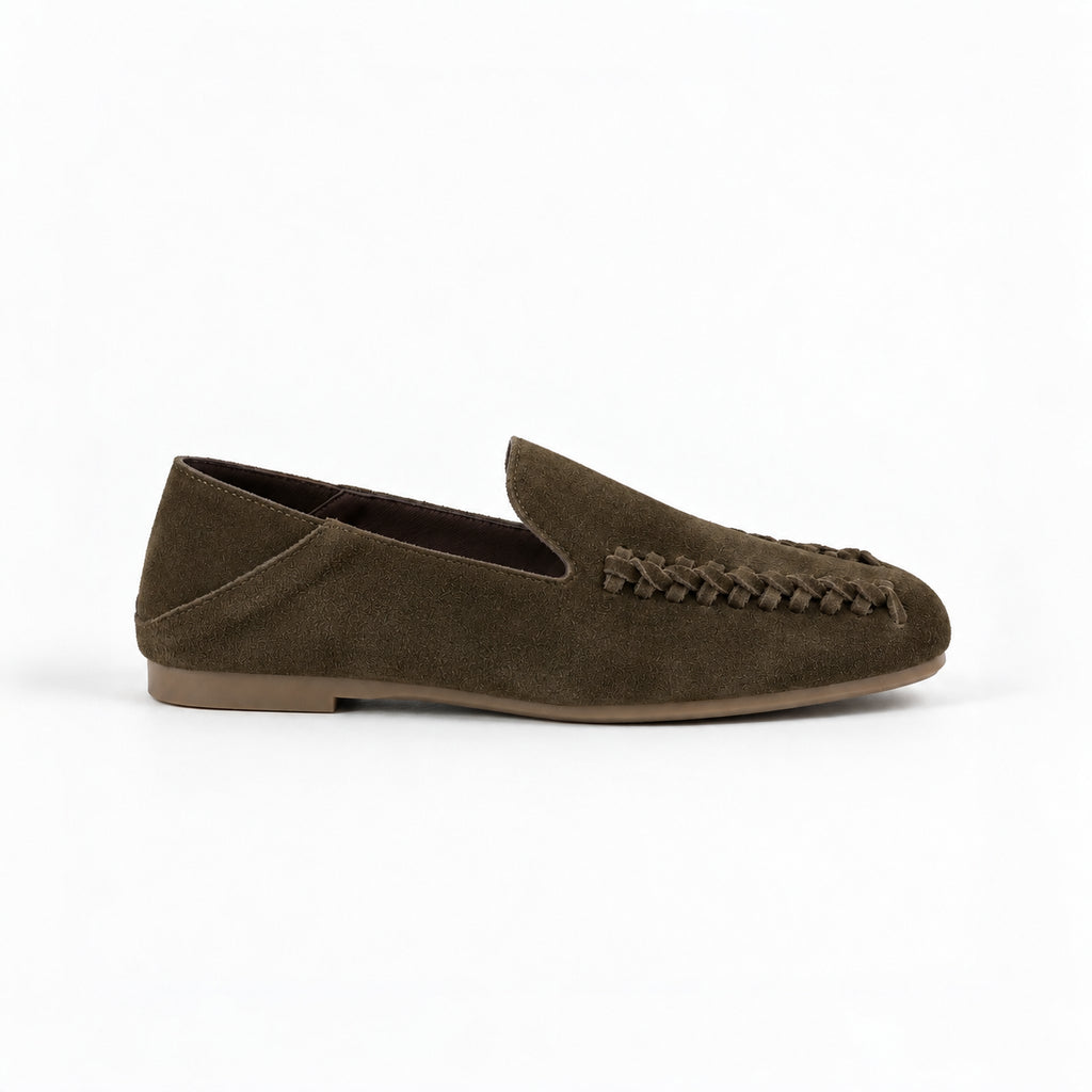 The Dual Stride Olive Brown Braided Suede Loafers