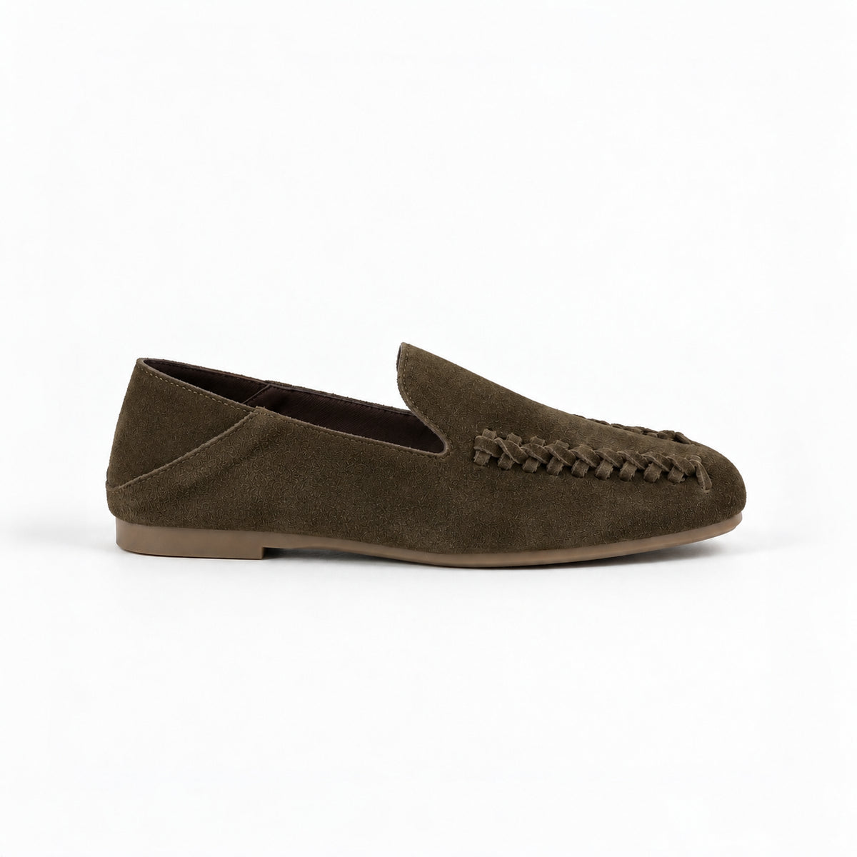 The Dual Stride Olive Brown Braided Suede Loafers