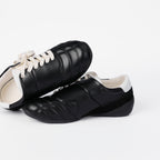 The Dual Stride  Men's Black Genuine Leather Casual Sneakers