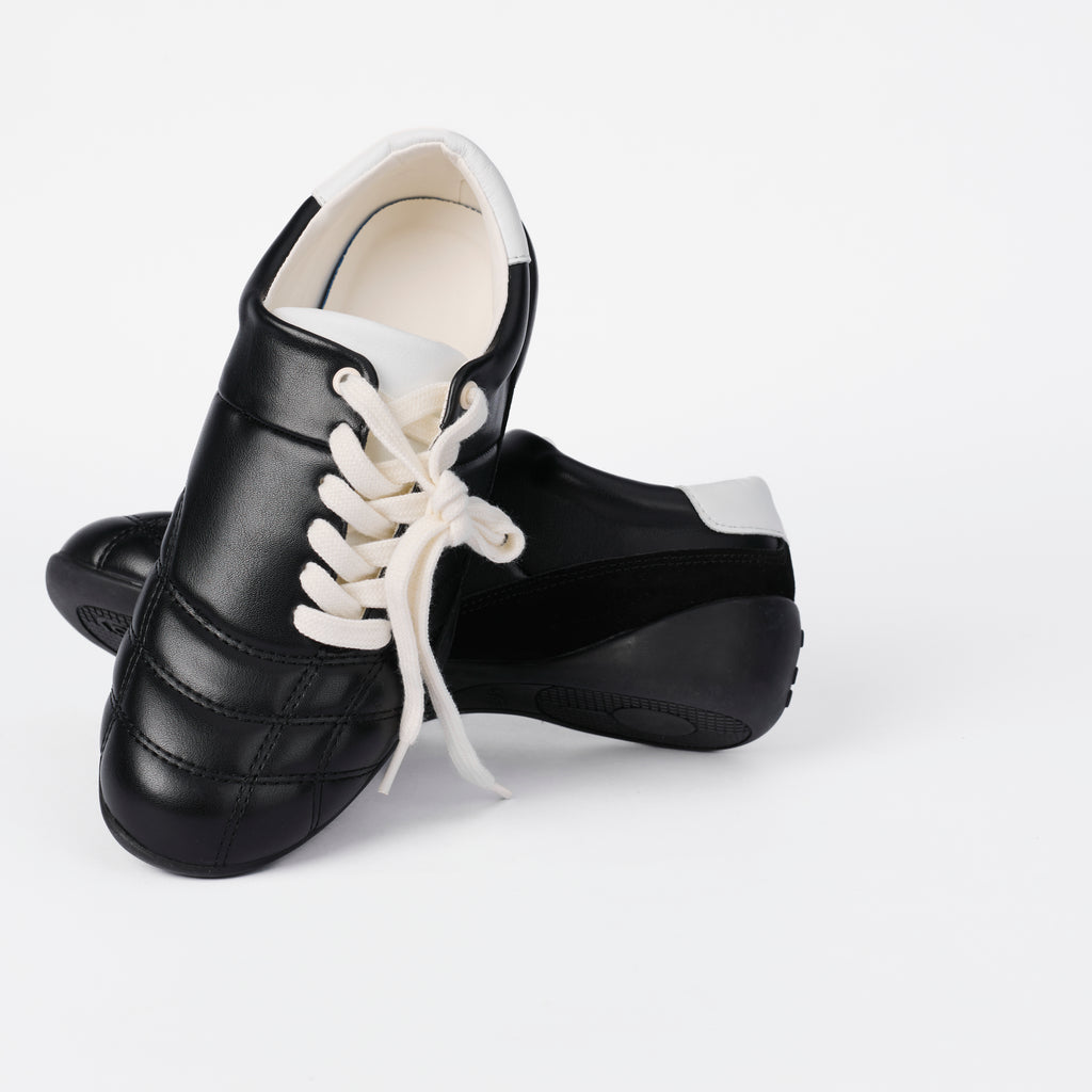 The Dual Stride  Men's Black Genuine Leather Casual Sneakers