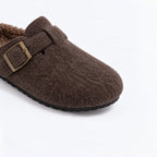 The Dual Stride Cozy Brown Fleece Buckle Mules