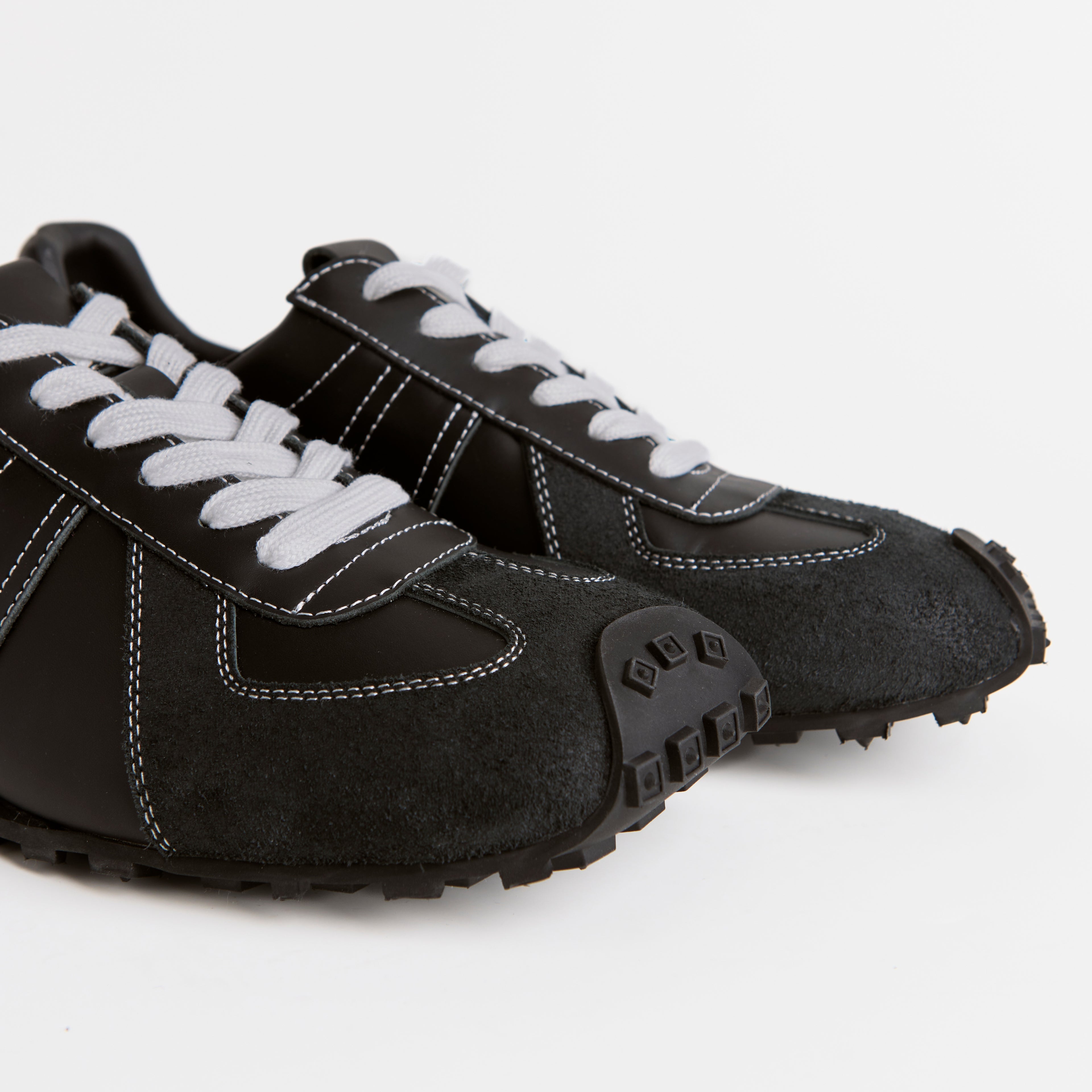 The Dual Stride Classic Black Leather Square-Toe Sneakers