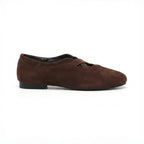 The Dual Stride Dark Brown Suede Cross‑Strap Ballet Flats