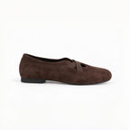 The Dual Stride Dark Brown Suede Cross‑Strap Ballet Flats