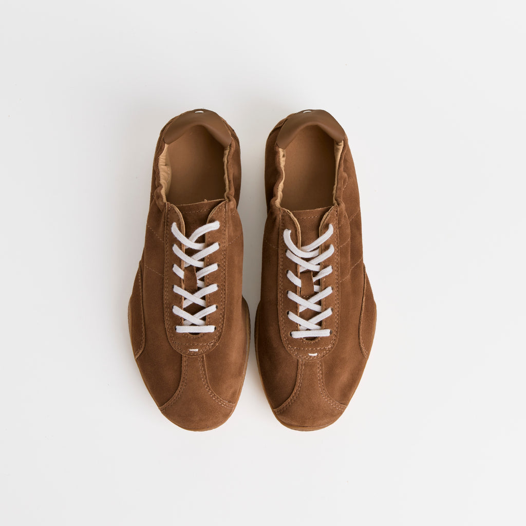 The Dual Stride Brown Sheepskin Suede Retro Trainers