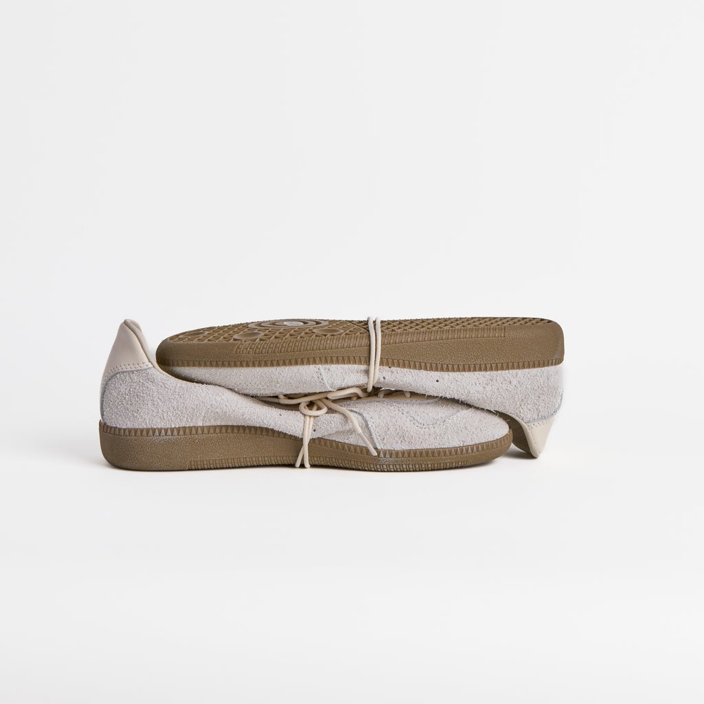 The Dual Stride White Flexible Sheepskin Suede Sneakers