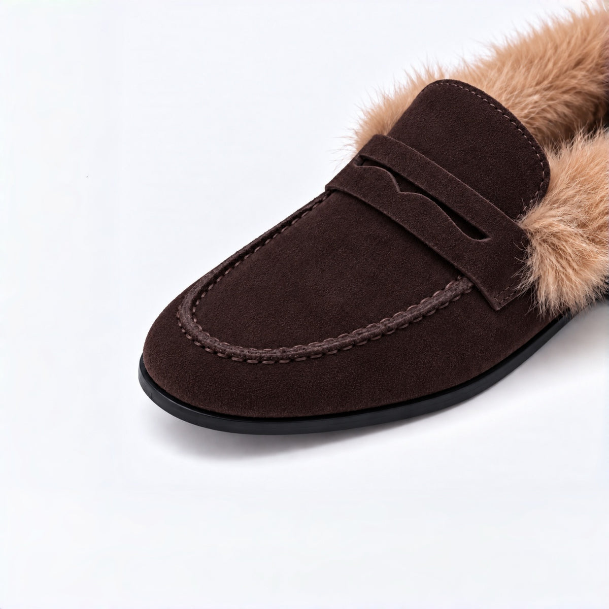 The Dual Stride Women's Dark Brown Suede Faux Fur Loafer Mules – Runs One Size Small