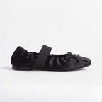 The Dual Stride Black Lace-up Satin Mary-Jane Ballet Flats