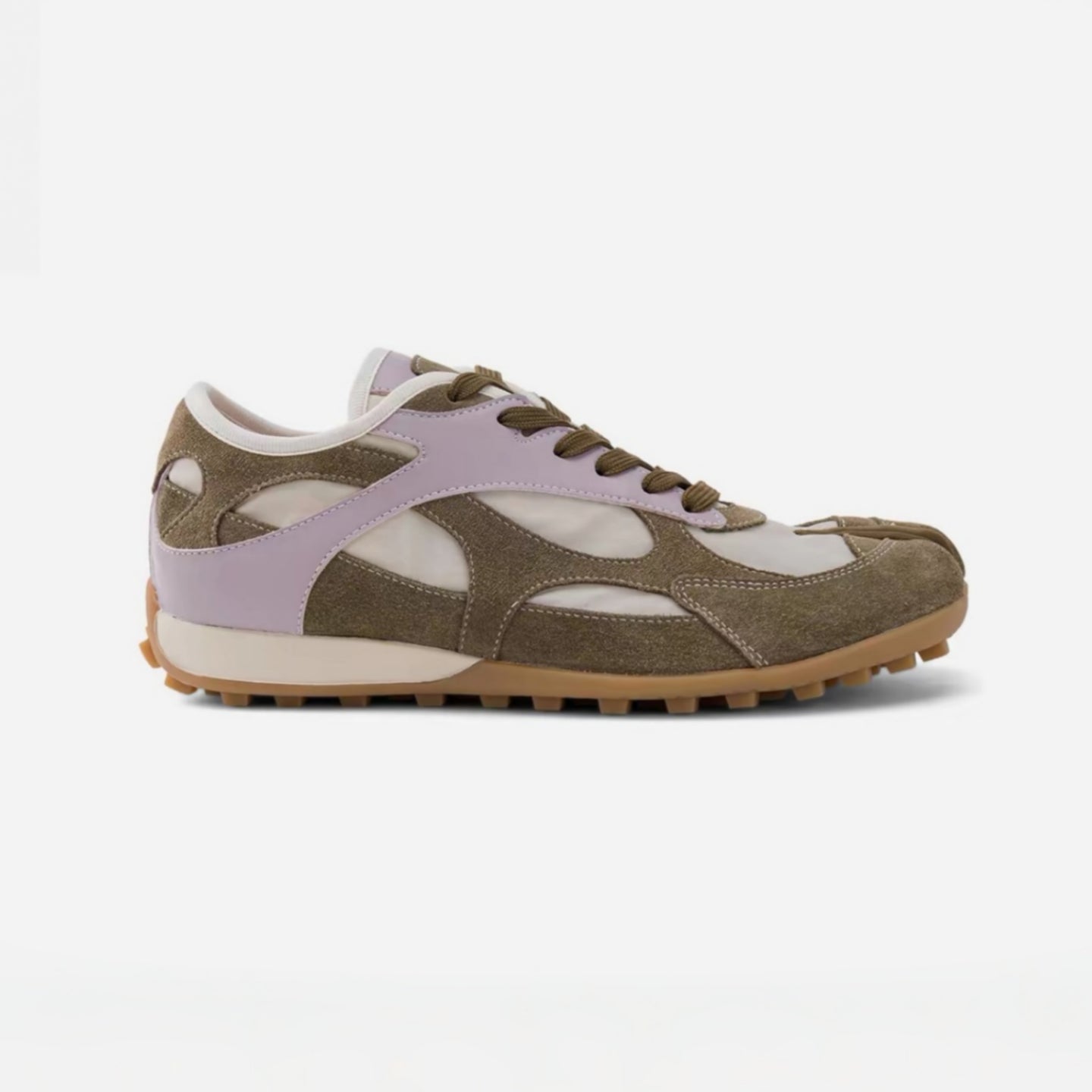 The Dual Stride Brown‑Lavender Split‑Toe Retro Sneakers