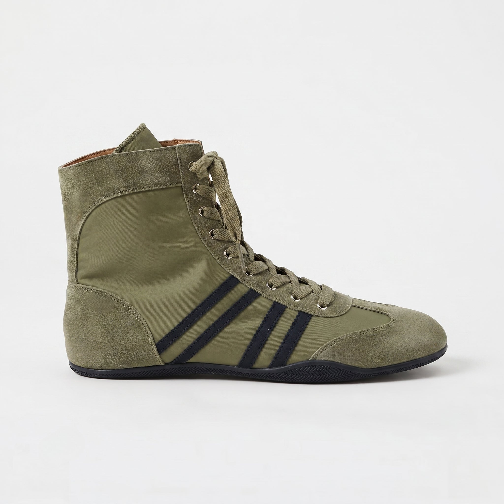 The Dual Stride Olive Stripe Retro High Top Ankle Boots