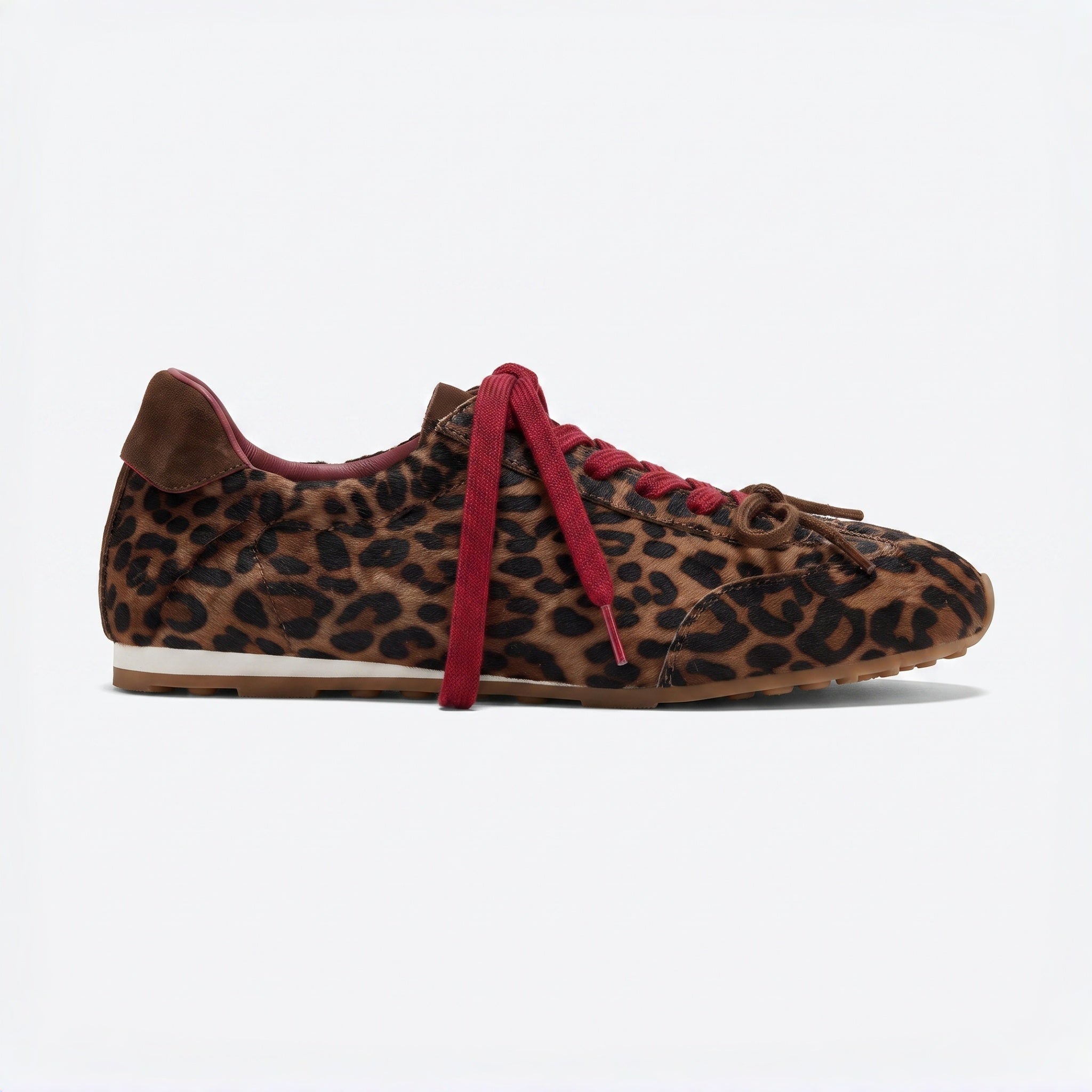 The Dual Stride Leopard Print & Red Lace Retro Casual Sneakers