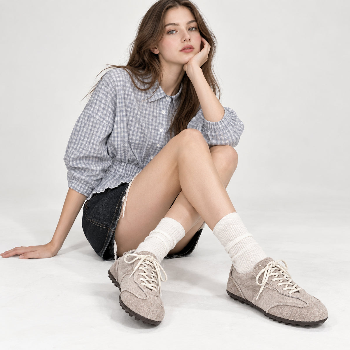 The Dual Stride Gray Suede Retro Sneakers
