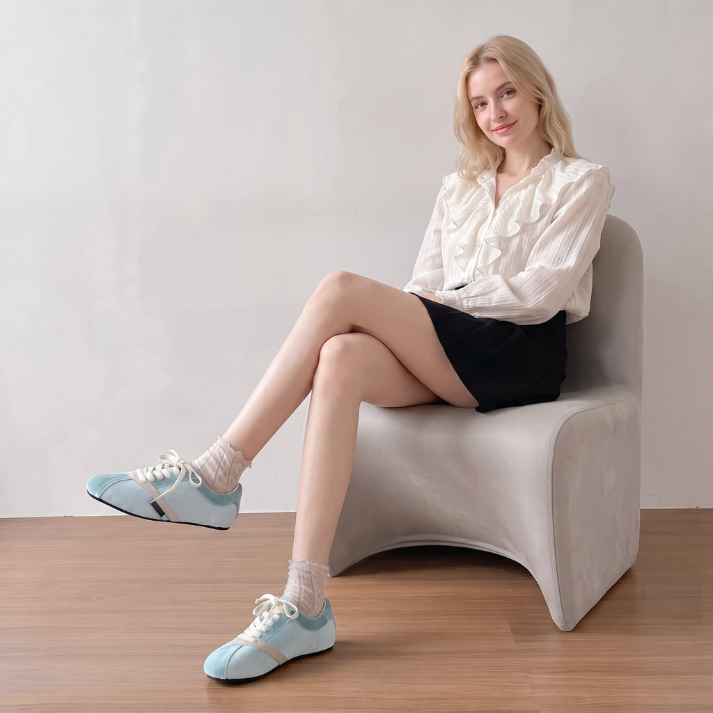 The Dual Stride Baby Blue Velvet Spliced Retro Sneakers