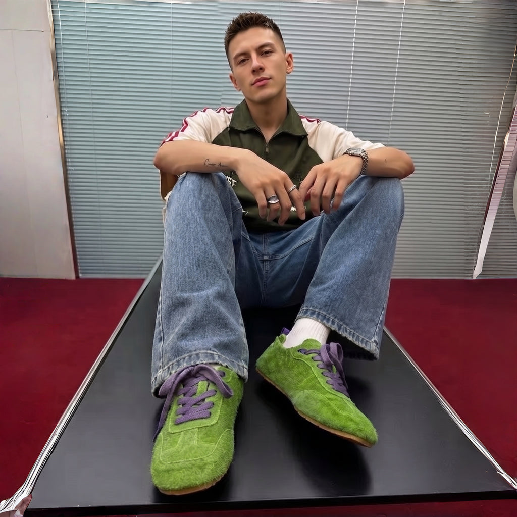 The Dual Stride Men's Green Suede Casual Sneakers