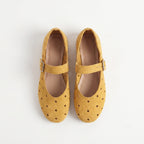 The Dual Stride  Women's Yellow Perforated Suede Mary Jane Flats