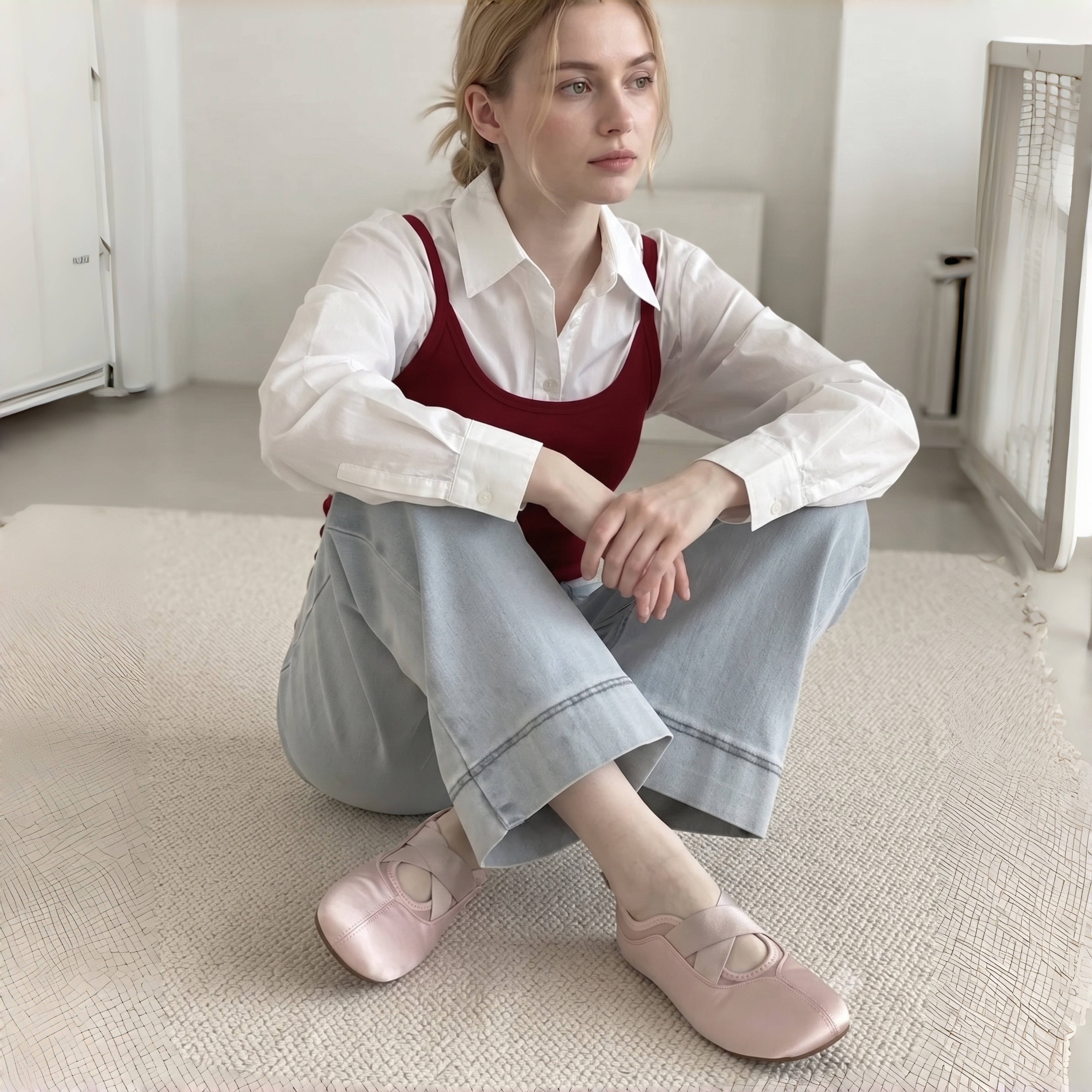 The Dual Stride Pink Satin Ballet Flats