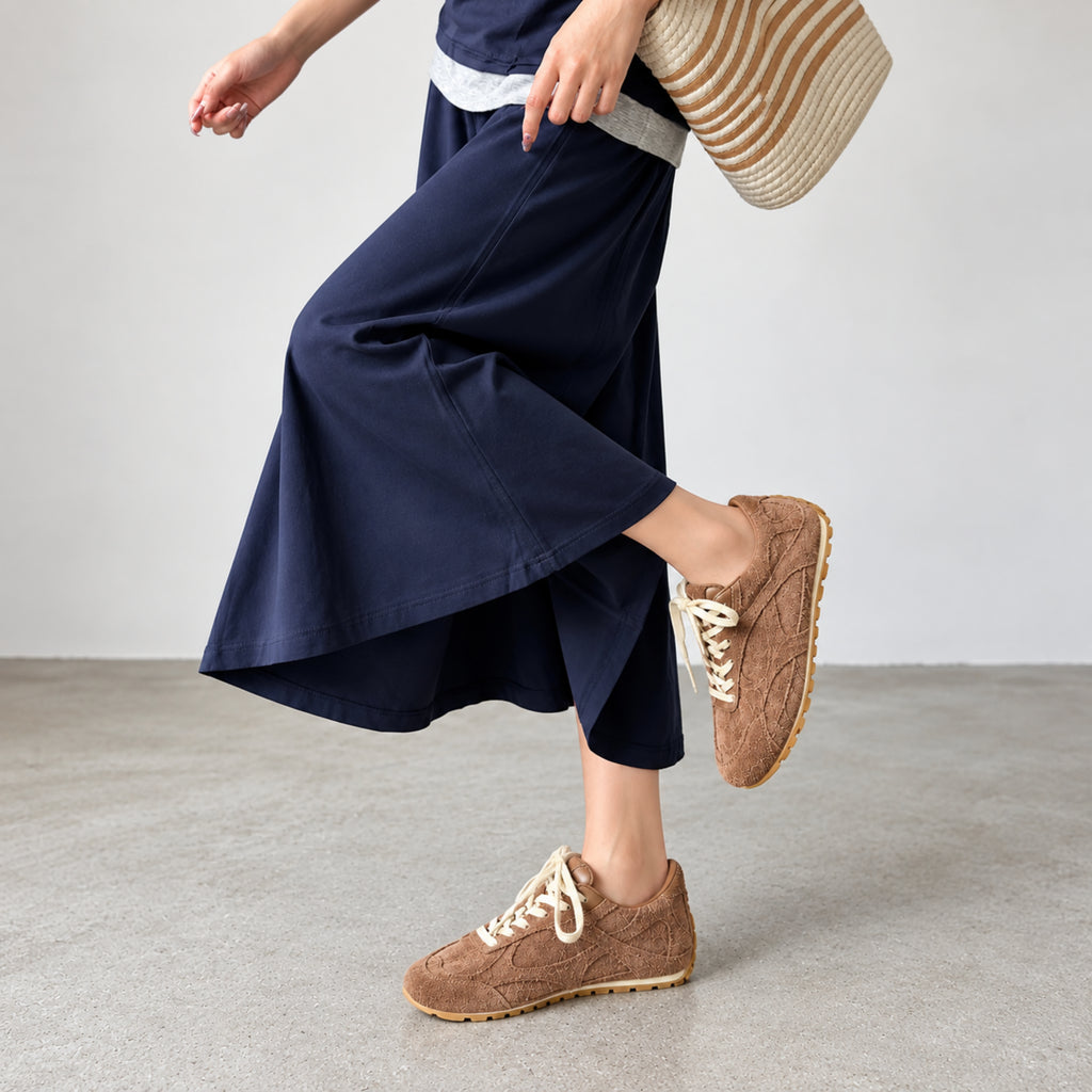 The Dual Stride Women's Brown Suede Retro Lace-Up Casual Sneakers