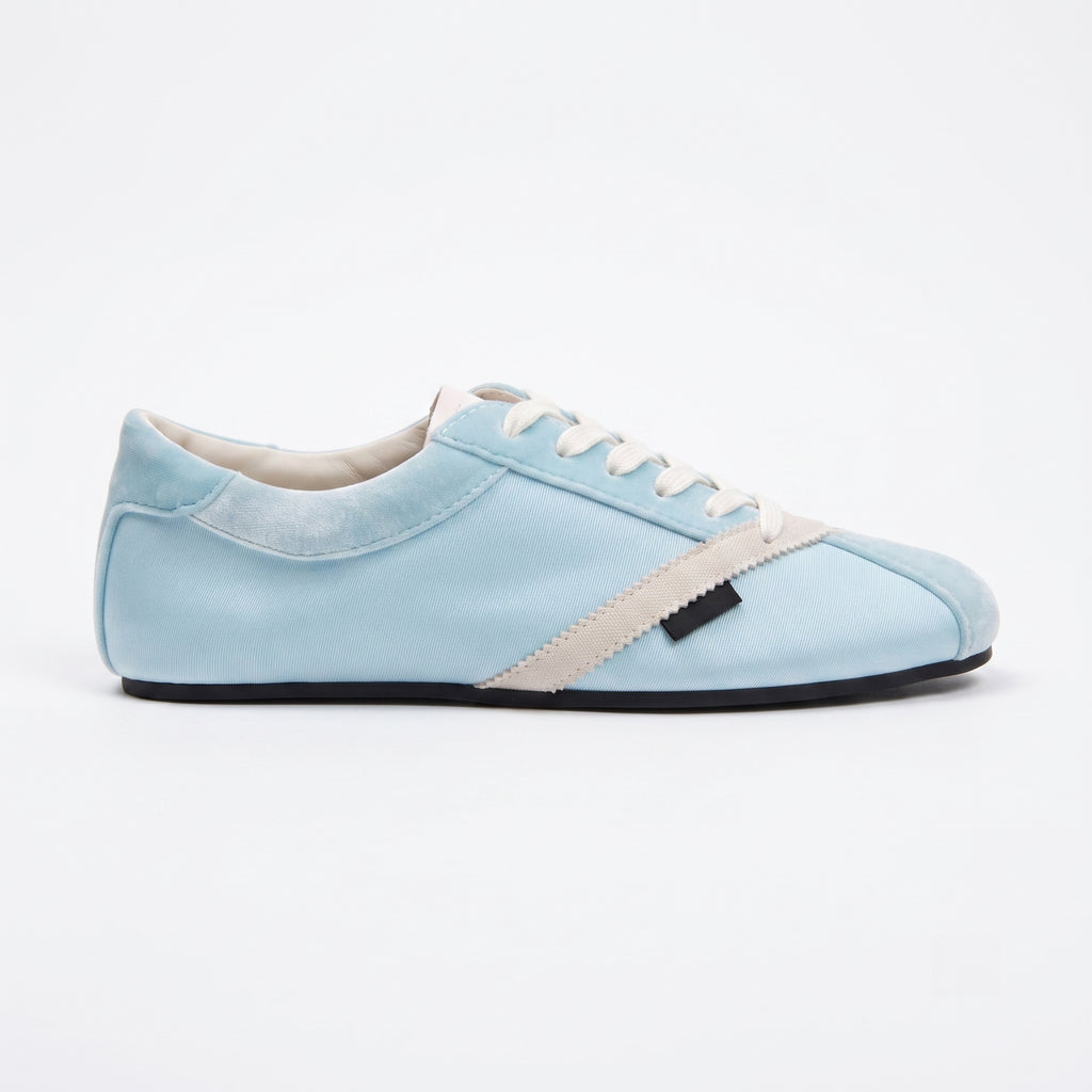 The Dual Stride Baby Blue Velvet Spliced Retro Sneakers