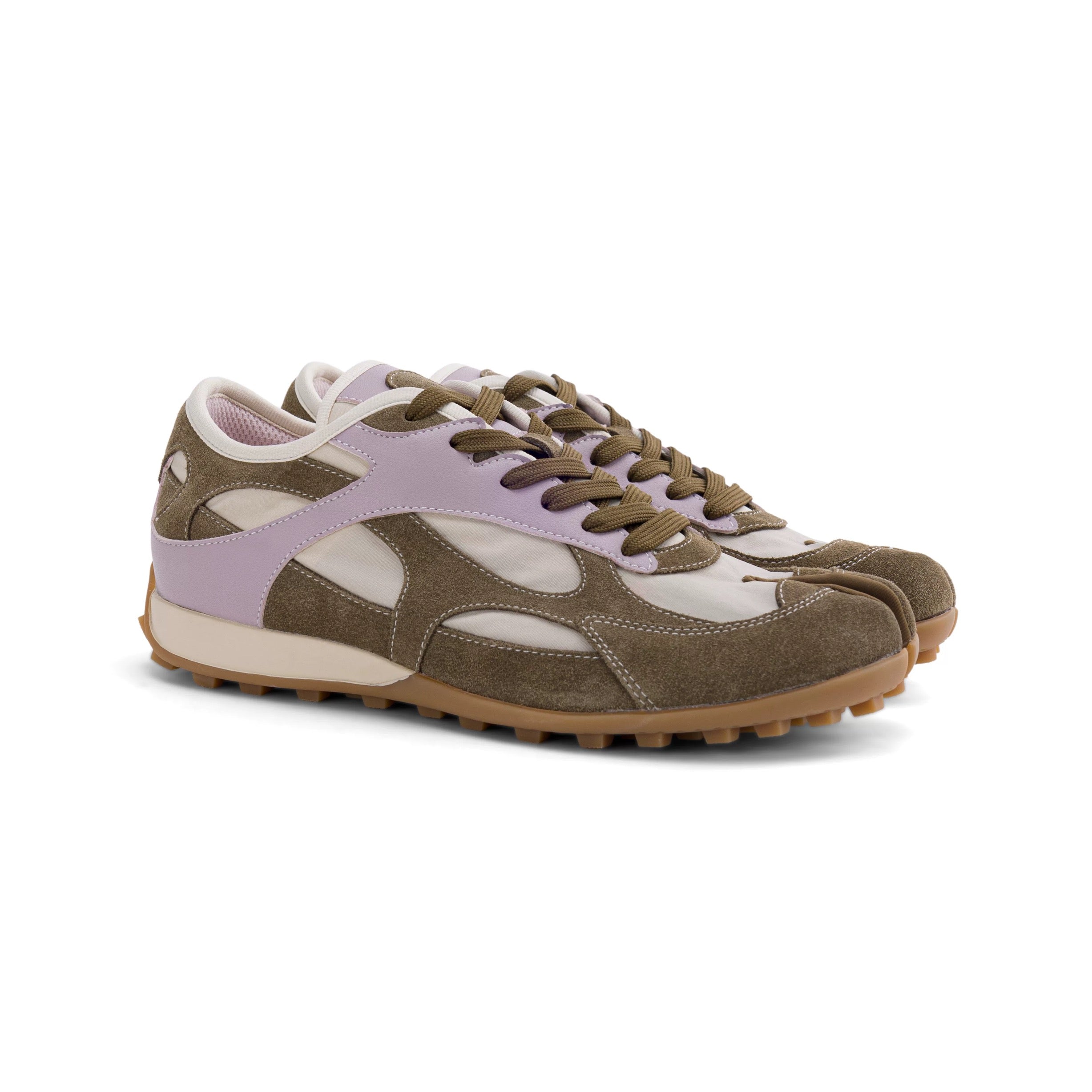 The Dual Stride Brown‑Lavender Split‑Toe Retro Sneakers