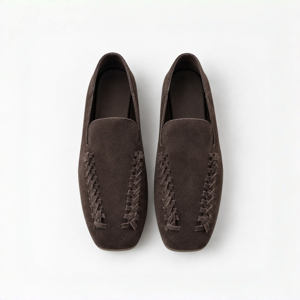 The Dual Stride Chocolate Brown Braided Suede Loafers