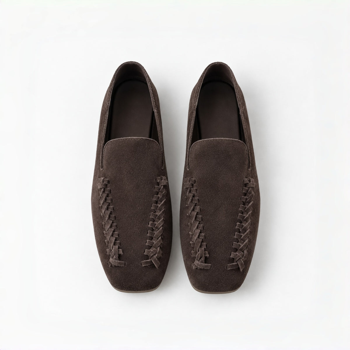 The Dual Stride Chocolate Brown Braided Suede Loafers