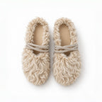 The Dual Stride Beige Curly Faux Fur Rhinestone Mule Slippers