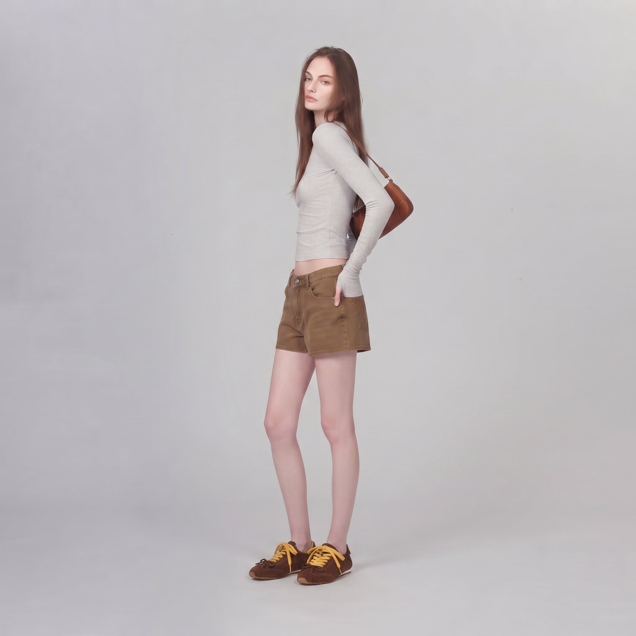 The Dual Stride Brown & Yellow Retro Casual Sneakers